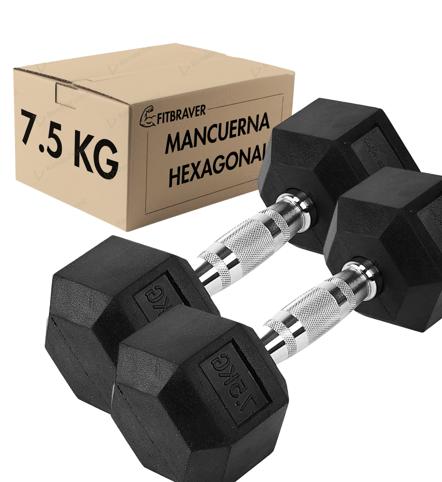 Par Mancuerna Fitbraver Set 7.5kg Acero Y Caucho Negro