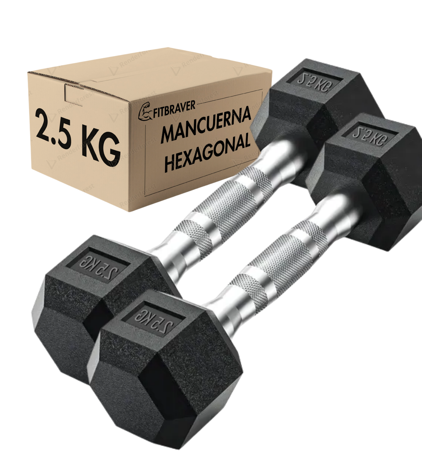 Par Mancuernass Fitbraver Set 2.5kg Acero Y Caucho Negro