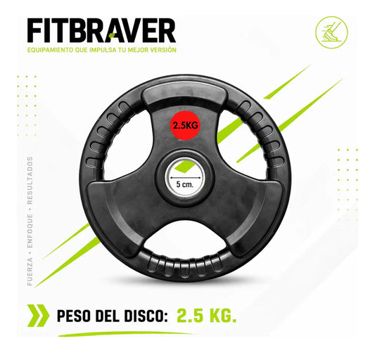 Disco Olímpico Grip 2.5kg Con Asas Recubierto En Goma