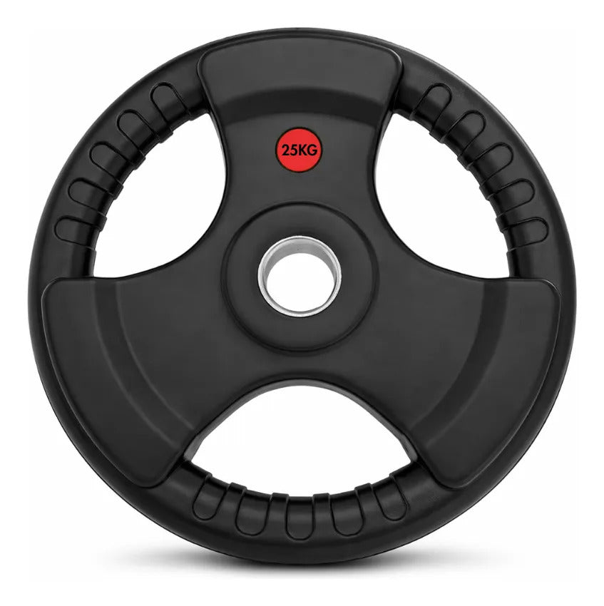 Disco Olímpico Grip 25kg Con Asas Recubierto En Goma