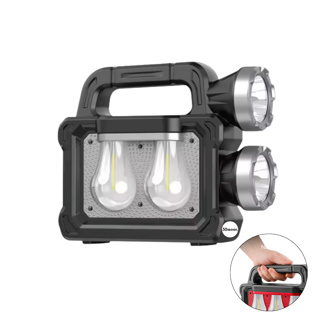 Lampara De Emergencia Foco Solar Recargable Doble Camping Negro