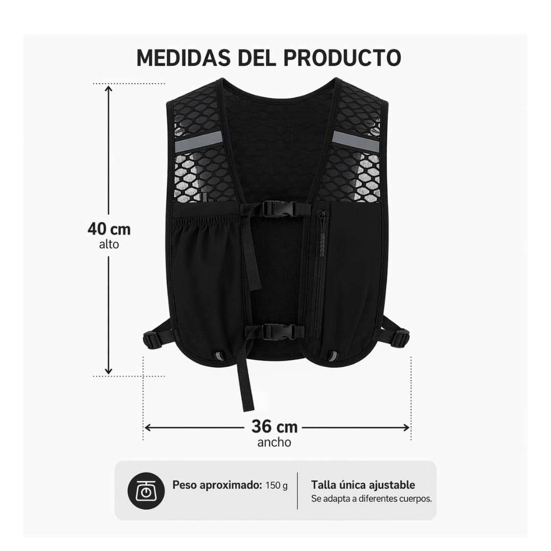 Chaleco Running Fitbraver Bolso Bicicleta Mochila Trail Senderismo Negro