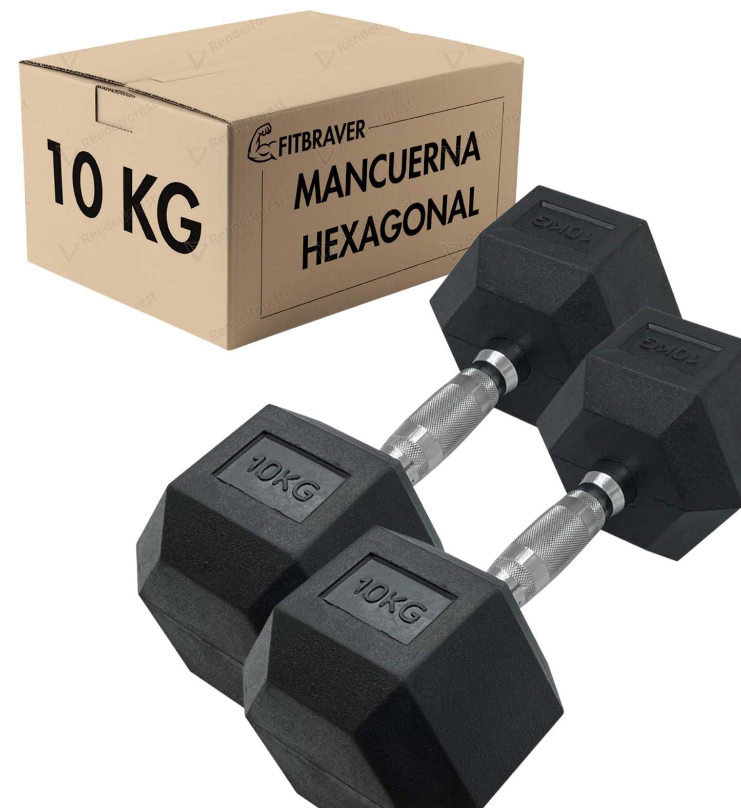 Par Mancuerna Fitbraver Set 10kg Acero Y Caucho Negro