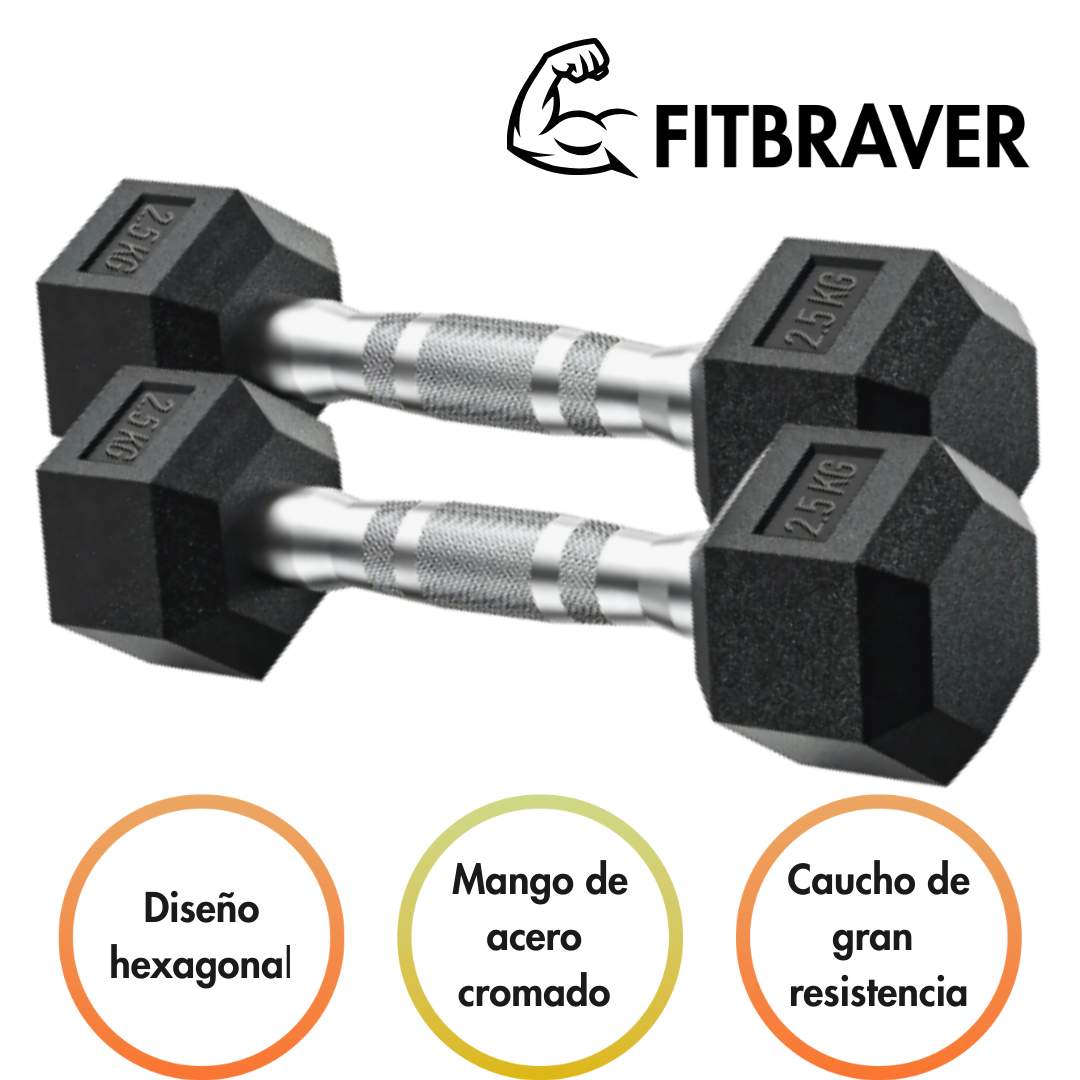 Par Mancuernass Fitbraver Set 2.5kg Acero Y Caucho Negro