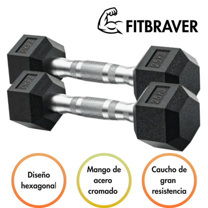 Par Mancuernass Fitbraver Set 2.5kg Acero Y Caucho Negro