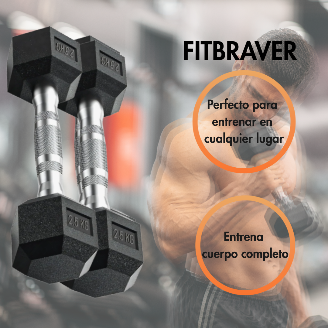 Par Mancuernass Fitbraver Set 2.5kg Acero Y Caucho Negro