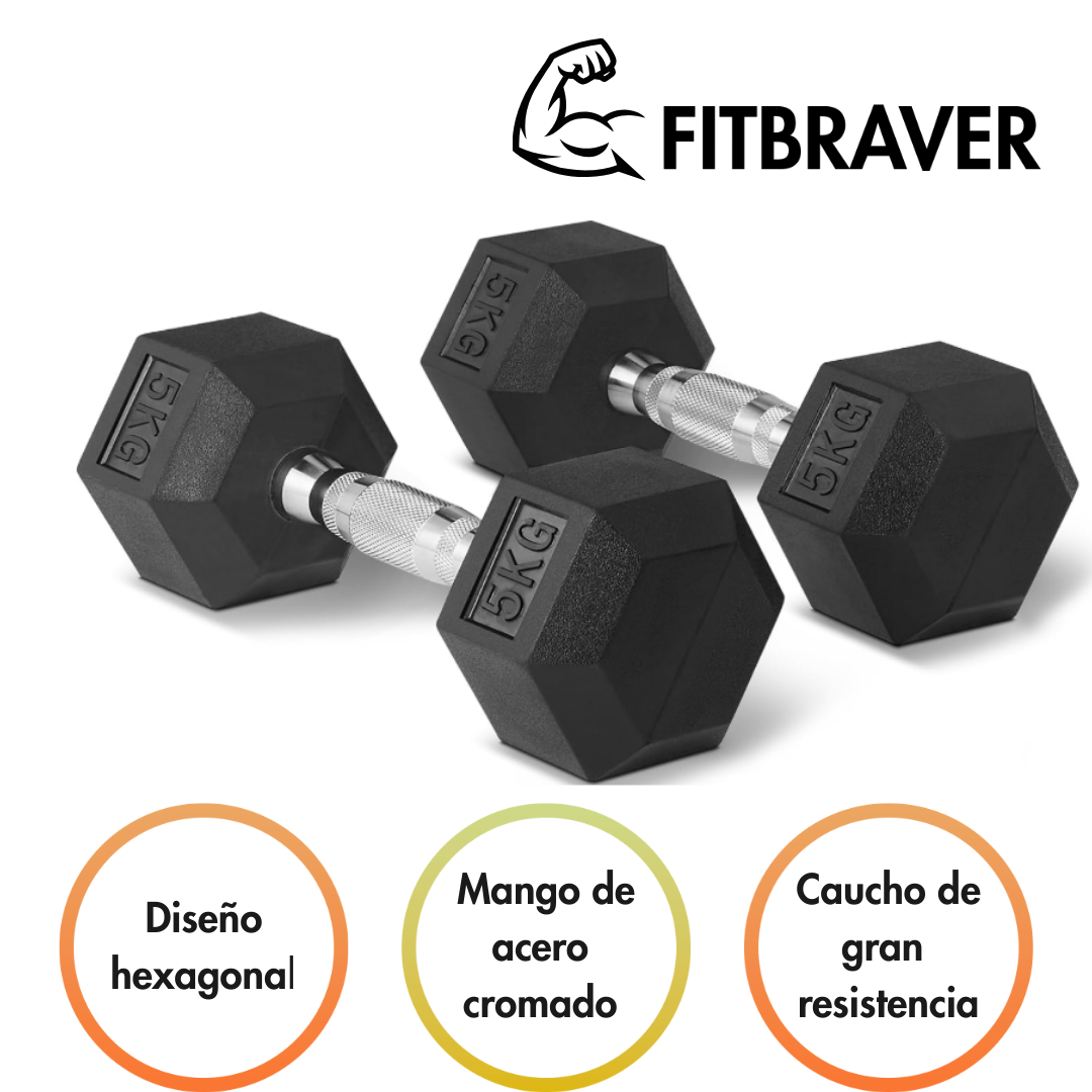 Par Mancuerna Fitbraver Set 5kg Acero Y Caucho Negro
