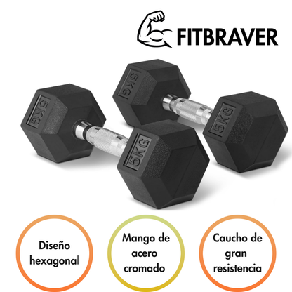 Par Mancuerna Fitbraver Set 5kg Acero Y Caucho Negro