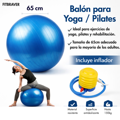 Pelota Balon de Yoga Pilates 65cm Con Inflador Fitbraver
