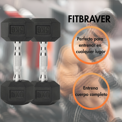 Par Mancuerna Fitbraver Set 5kg Acero Y Caucho Negro
