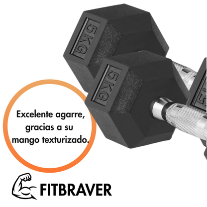 Par Mancuerna Fitbraver Set 5kg Acero Y Caucho Negro