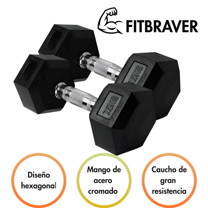 Par Mancuerna Fitbraver Set 7.5kg Acero Y Caucho Negro