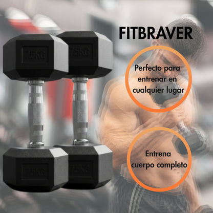 Par Mancuerna Fitbraver Set 7.5kg Acero Y Caucho Negro