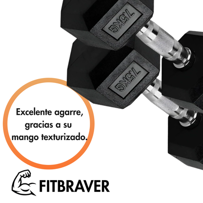 Par Mancuerna Fitbraver Set 7.5kg Acero Y Caucho Negro