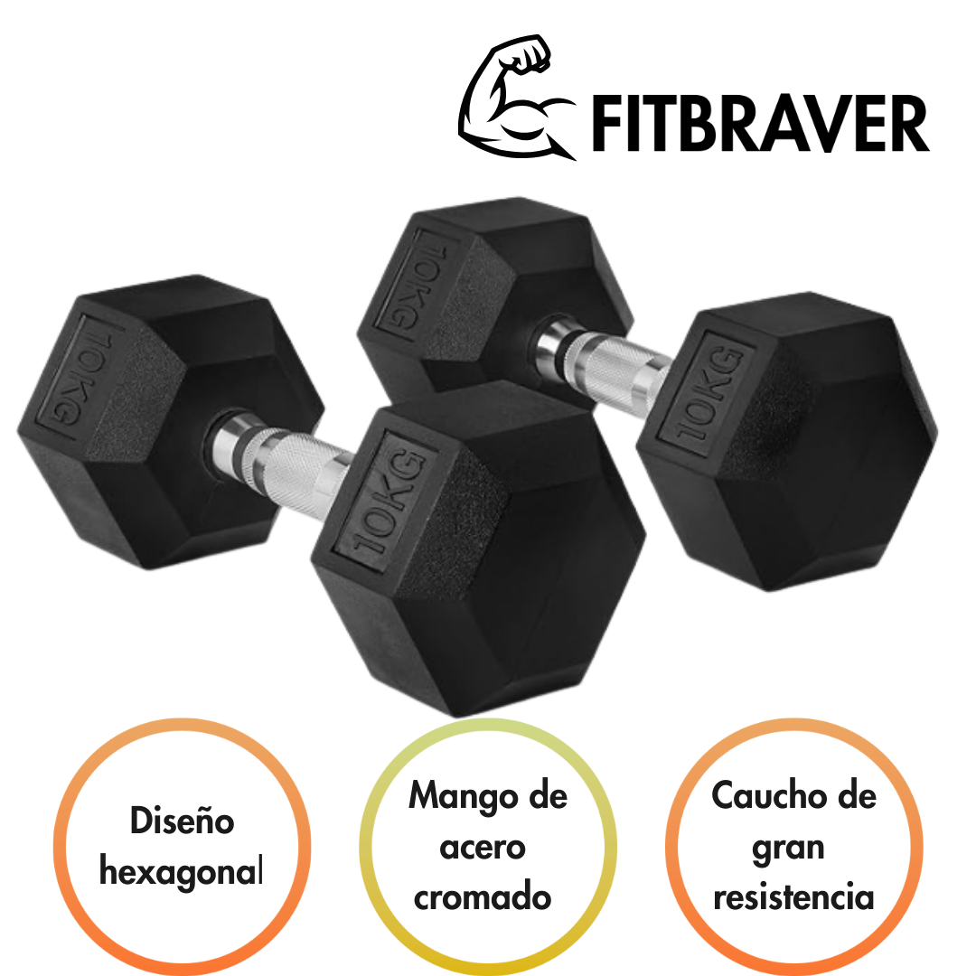 Par Mancuerna Fitbraver Set 10kg Acero Y Caucho Negro