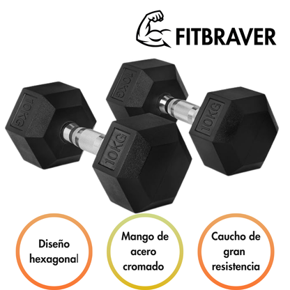 Par Mancuerna Fitbraver Set 10kg Acero Y Caucho Negro