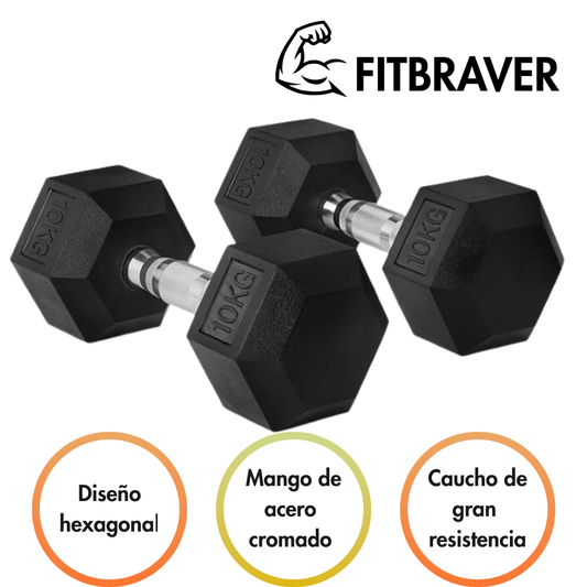 Par Mancuerna Fitbraver Set 10kg Acero Y Caucho Negro