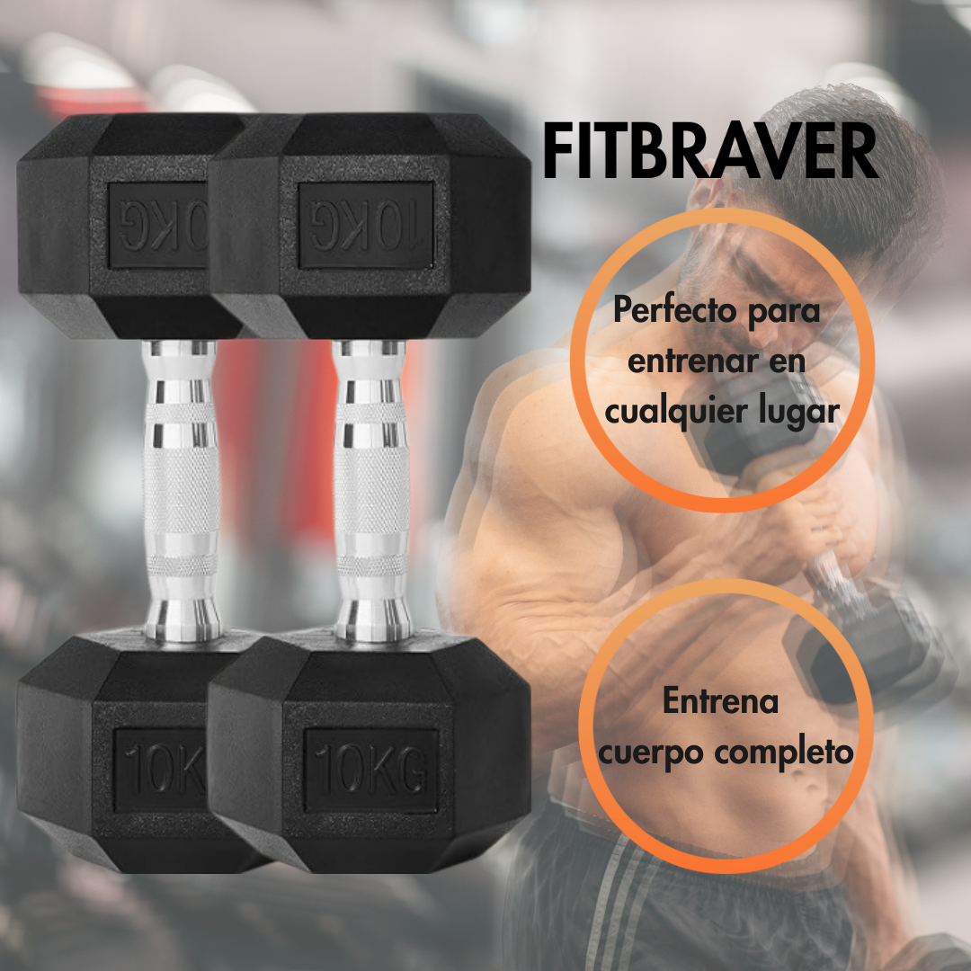 Par Mancuerna Fitbraver Set 10kg Acero Y Caucho Negro