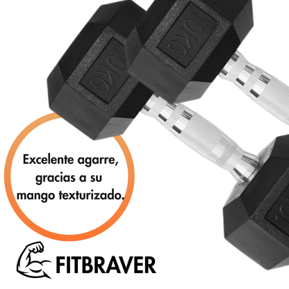 Par Mancuerna Fitbraver Set 10kg Acero Y Caucho Negro