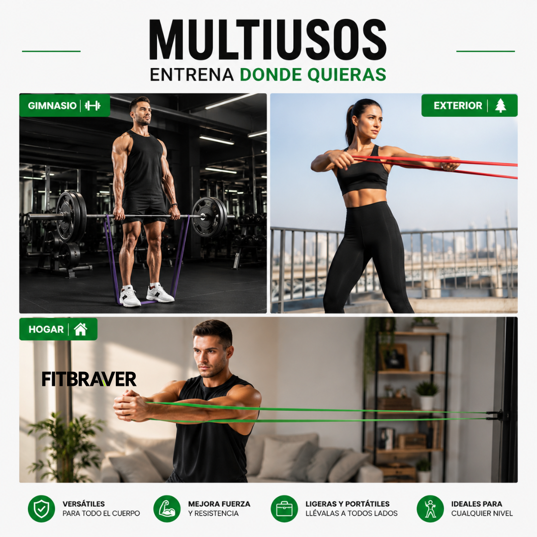 Set 5 Bandas Elasticas De Resistencia Pack Ligas Tpe Fitness