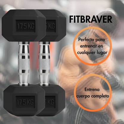 Mancuerna Hexagonal 17.5kg Acero Y Caucho Fitbraver
