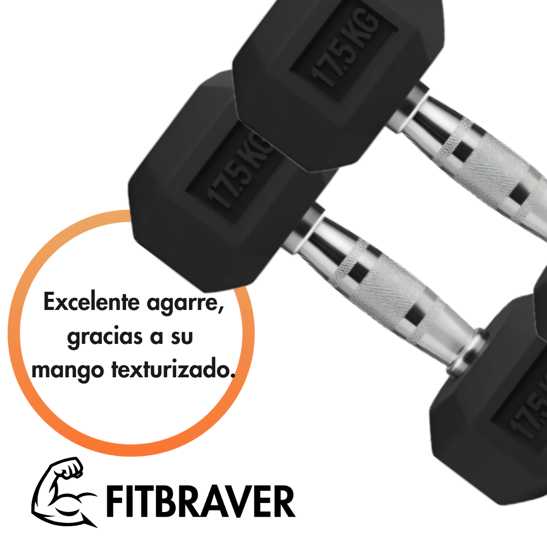 Mancuerna Hexagonal 17.5kg Acero Y Caucho Fitbraver