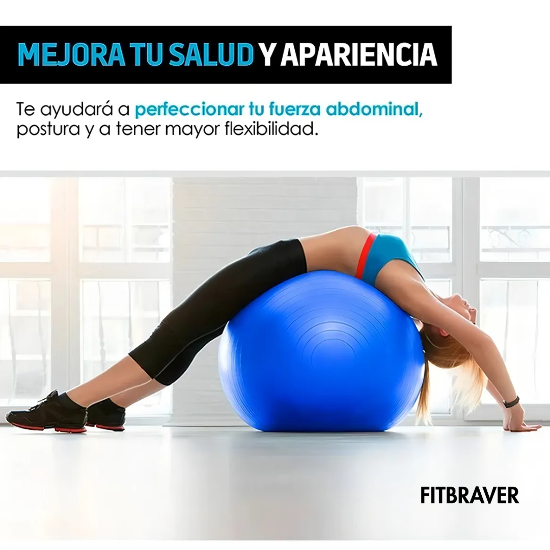 Pelota Balon de Yoga Pilates 65cm Con Inflador Fitbraver