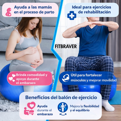 Pelota Balon de Yoga Pilates 65cm Con Inflador Fitbraver