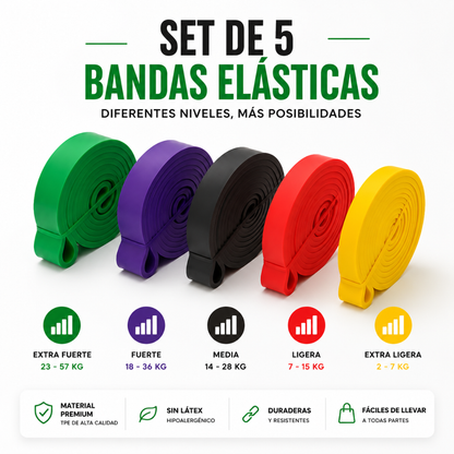 Set 5 Bandas Elasticas De Resistencia Pack Ligas Tpe Fitness