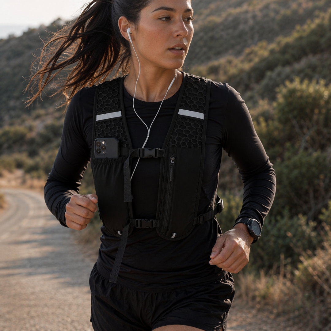 Chaleco Running Fitbraver Bolso Bicicleta Mochila Trail Senderismo Negro