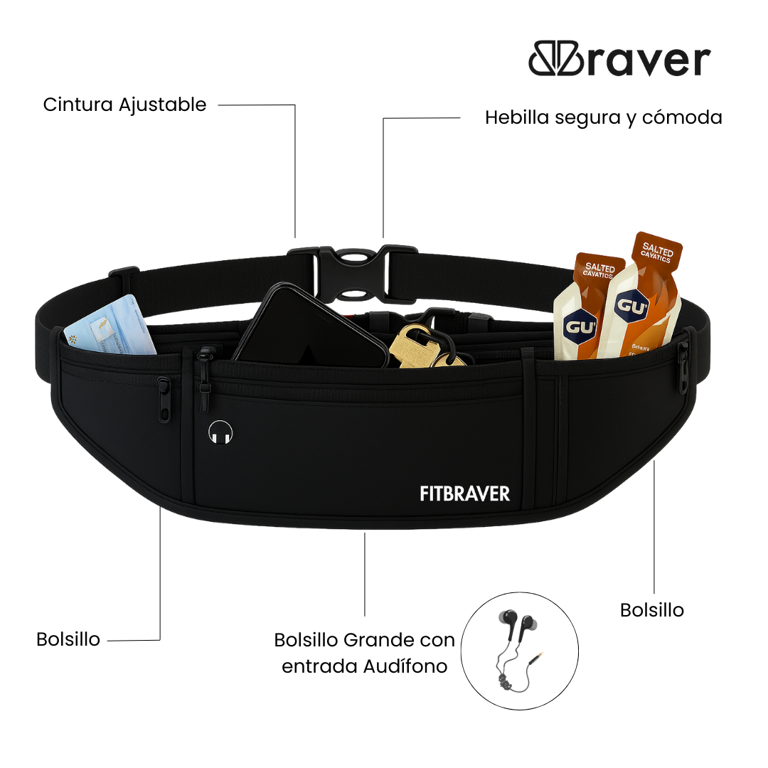 Cómodo Banano Running Fitbraver Resistente al Agua Negro