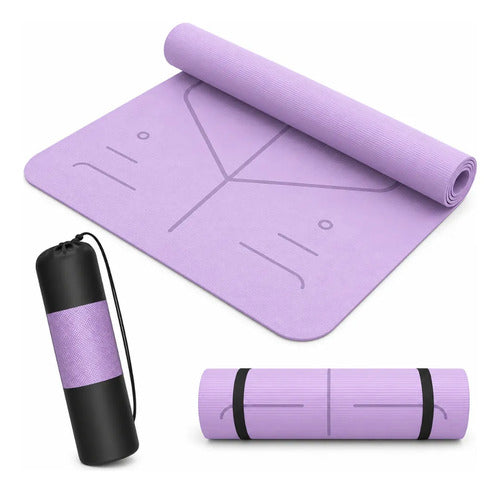 Mat Yoga Pilates Lila Colchoneta Eco Guías +bolso+correa 6mm
