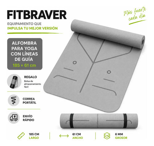 Mat Yoga Pilates Gris Colchoneta Eco Guías +bolso+correa 6mm