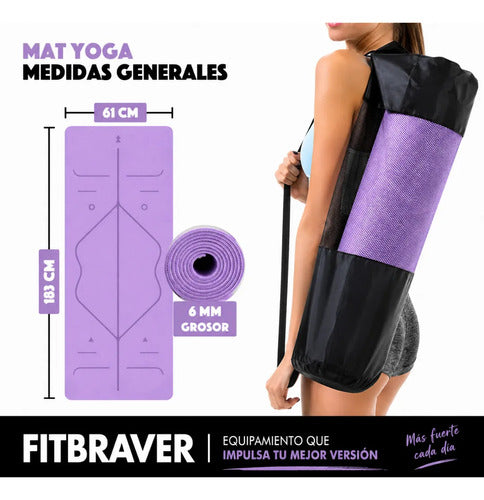 Mat Yoga Pilates Lila Colchoneta Eco Guías +bolso+correa 6mm