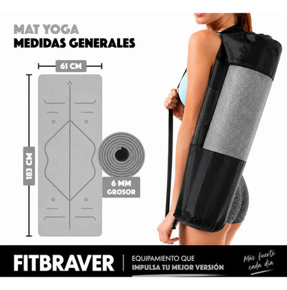 Mat Yoga Pilates Gris Colchoneta Eco Guías +bolso+correa 6mm