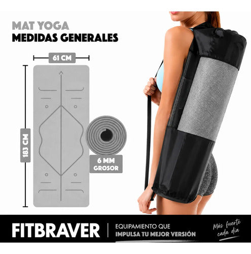 Mat Yoga Pilates Gris Colchoneta Eco Guías +bolso+correa 6mm