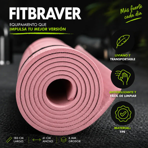 Mat Yoga Pilates Colchoneta Eco Guías +bolso+correa 6mm Rosa
