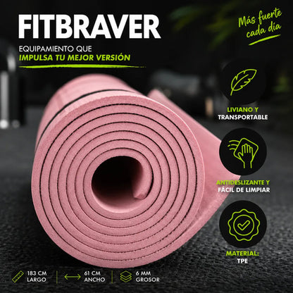 Mat Yoga Pilates Colchoneta Eco Guías +bolso+correa 6mm Rosa