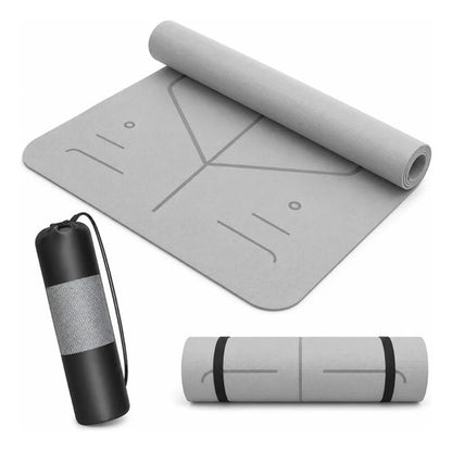 Mat Yoga Pilates Gris Colchoneta Eco Guías +bolso+correa 6mm