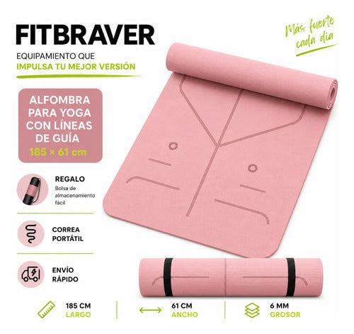 Mat Yoga Pilates Colchoneta Eco Guías +bolso+correa 6mm Rosa