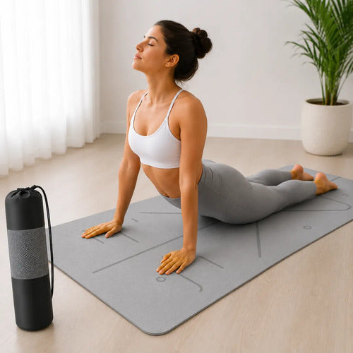 Mat Yoga Pilates Gris Colchoneta Eco Guías +bolso+correa 6mm