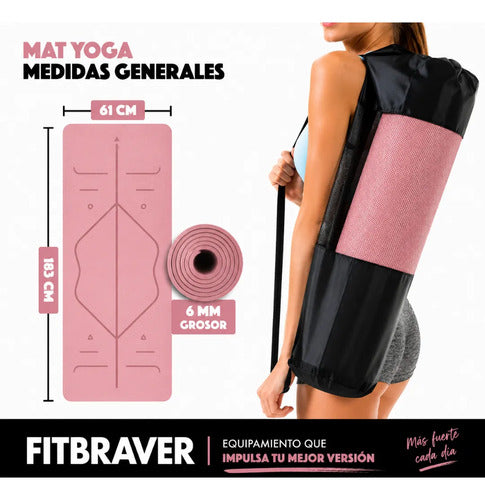 Mat Yoga Pilates Colchoneta Eco Guías +bolso+correa 6mm Rosa