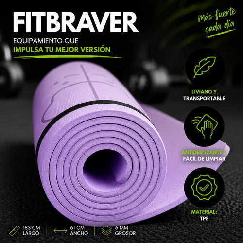 Mat Yoga Pilates Lila Colchoneta Eco Guías +bolso+correa 6mm