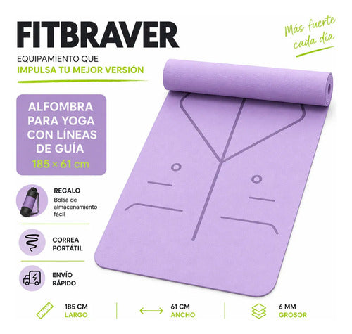 Mat Yoga Pilates Lila Colchoneta Eco Guías +bolso+correa 6mm