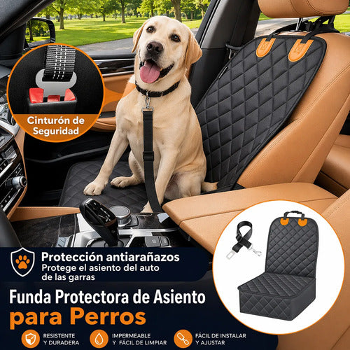 Funda Impermeable Asiento Auto Mascotas Con Cinturon Negro