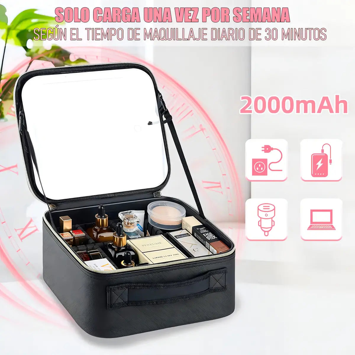 Cosmetiquero Con Espejo Organizador Led Impermeable Maquillaje