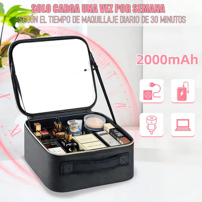 Cosmetiquero Con Espejo Organizador Led Impermeable Maquillaje