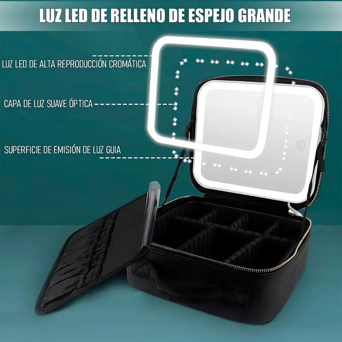 Cosmetiquero Con Espejo Organizador Led Impermeable Maquillaje