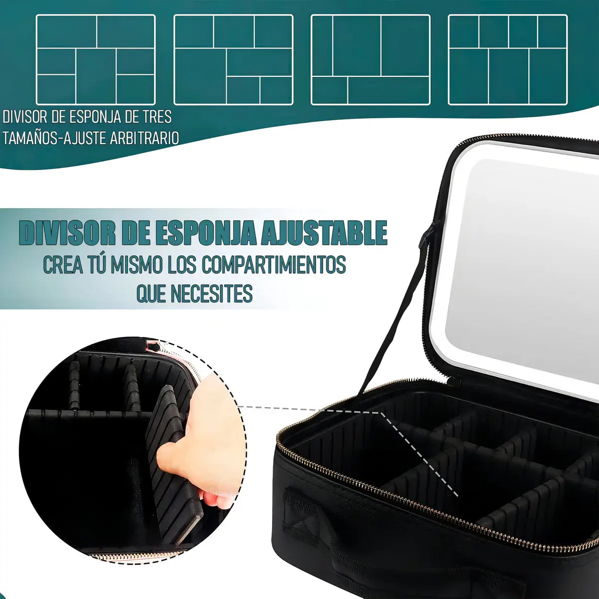 Cosmetiquero Con Espejo Organizador Led Impermeable Maquillaje