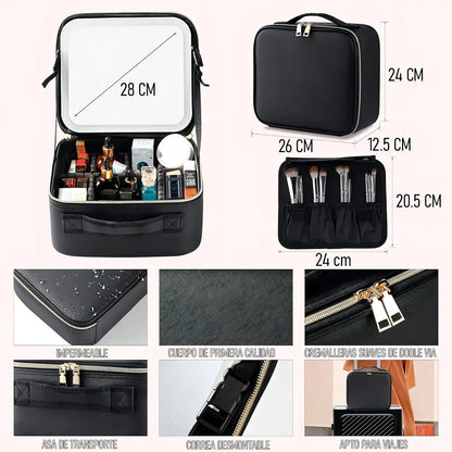 Cosmetiquero Con Espejo Organizador Led Impermeable Maquillaje